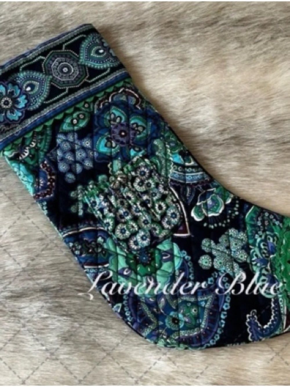 Paisley Quilted Holiday Stocking in Blue and Green - Unknown Brand